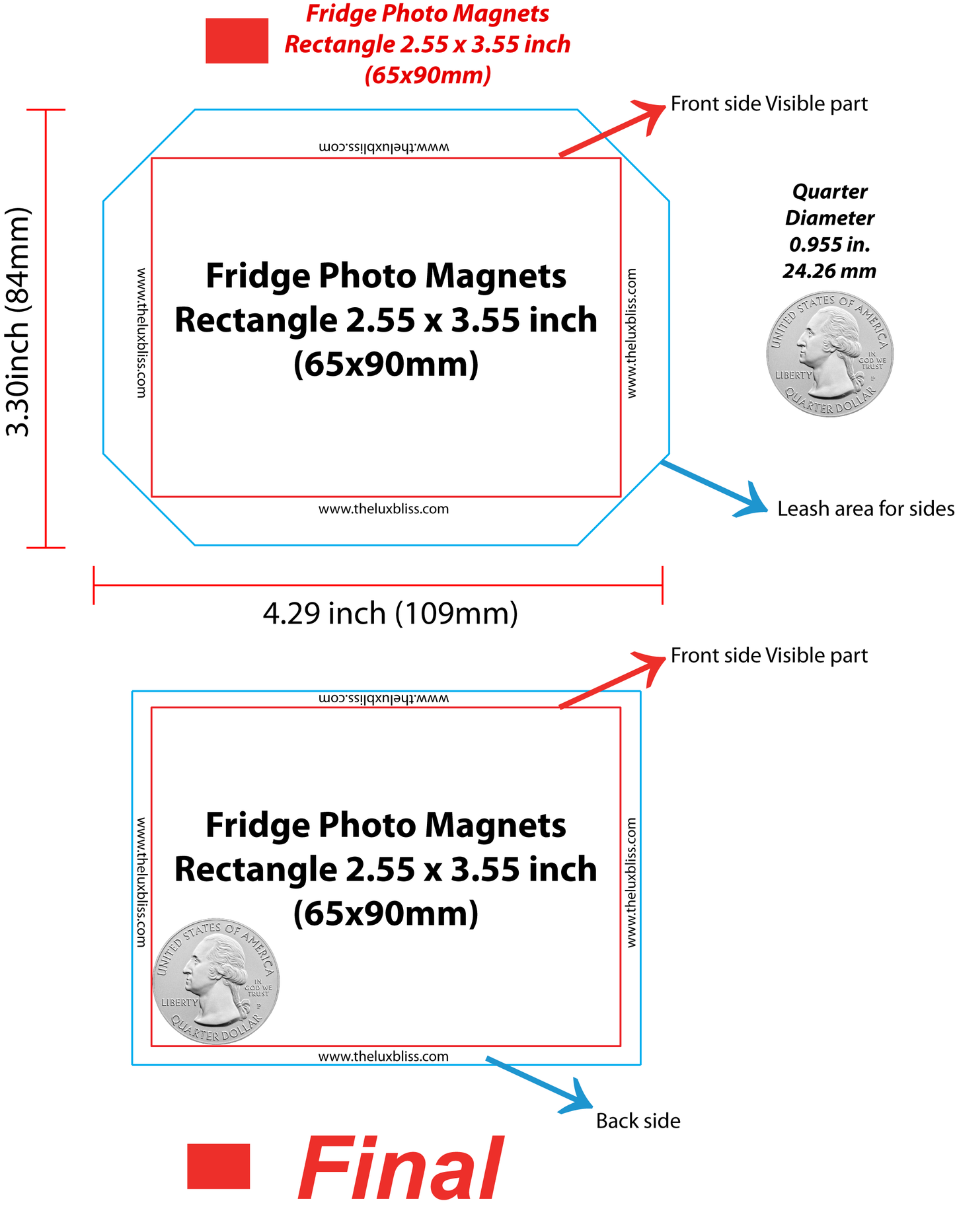 Rectangle Custom Premium Hardcover Fridge Photo Magnets or Your Design | 2.55 x 3.55 inches (65x90mm)