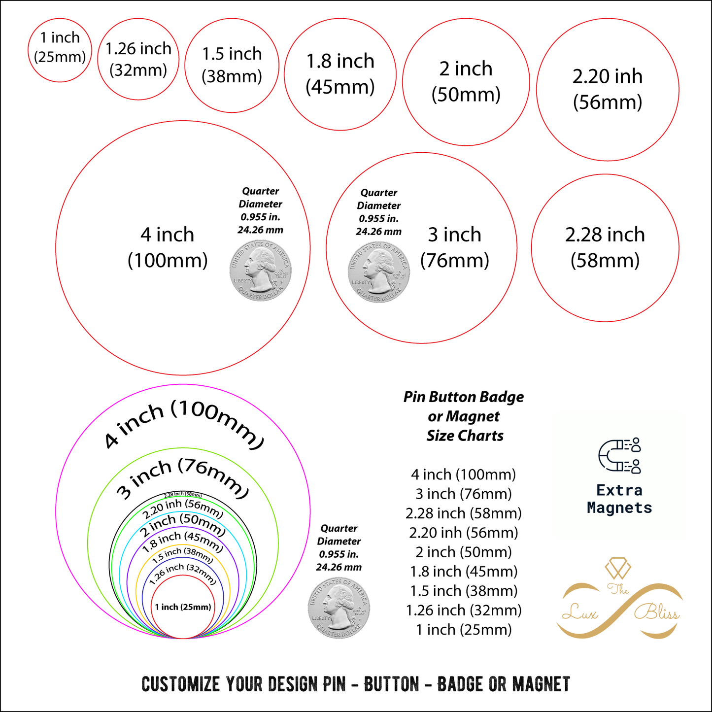 Round Fridge Photo Magnet - 1 inch, 1.25 inch, 1.5 inch, 1.75 inch, 2.2 inch, 2.28 inch, 3 inch, 4 inch