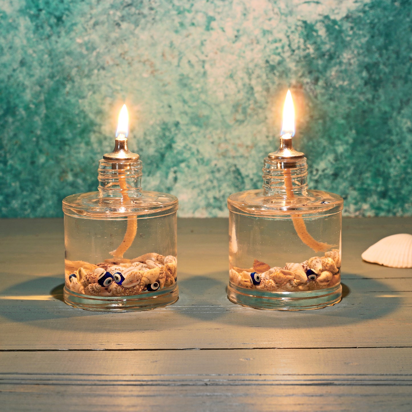 The Lux Bliss Seashell Decorative Oil Lamp Candle Set 2