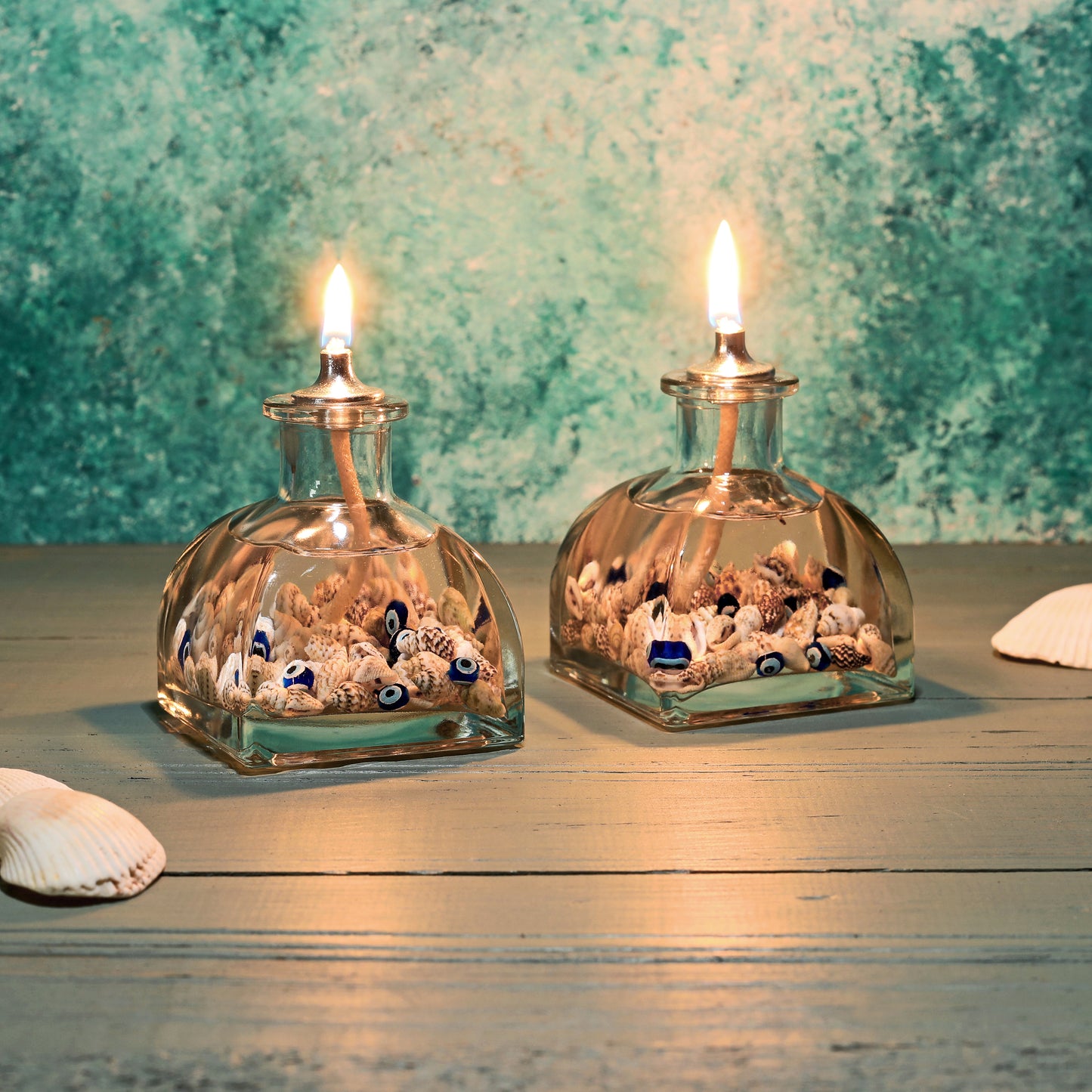 The Lux Bliss Seashell Decorative Oil Lamp Candle Set 2